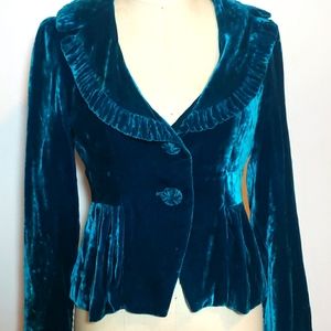 Nanette Lepore silk velvet jacket teal small ooak